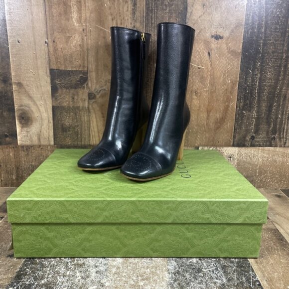 GUCCI Black Leather High Heel Boots – Size 6.5 US / 37 EU - Picture 1 of 9
